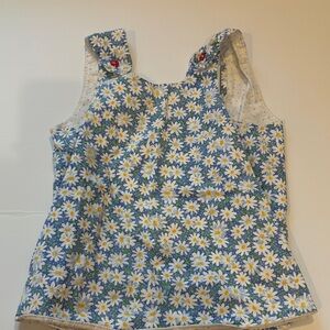 Daisy Print Cotton Tank Top - Blue & White